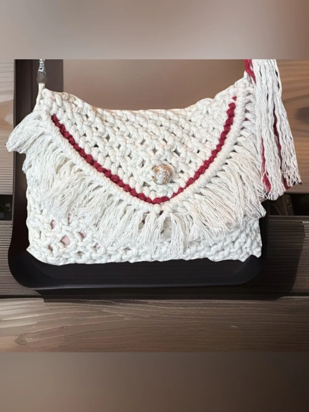 Handmade Boho Macramé Envelope Crossbody w/detachable Straps for Clutch w/Tassel - Picture 5 of 8